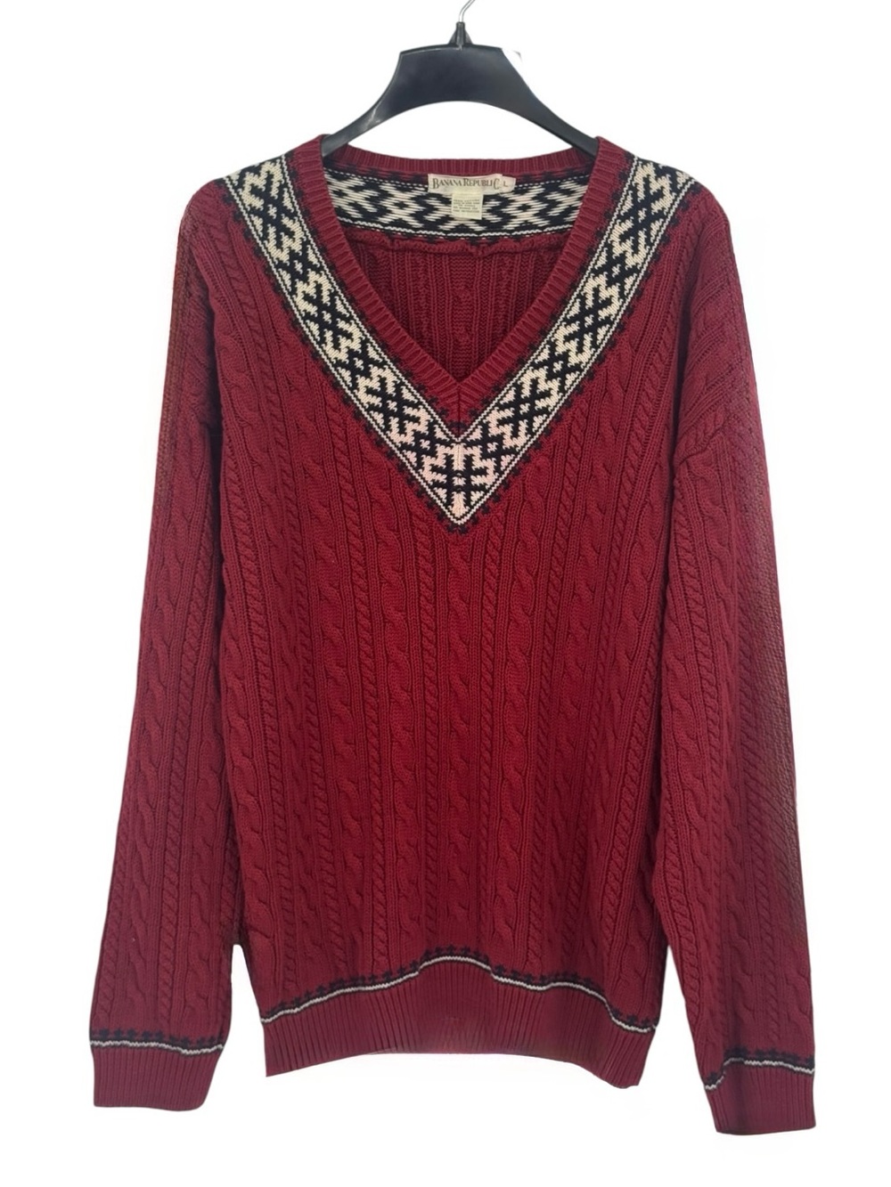 Banana Republic Vintage 90’s V-Neck Chunky Cable Knit Sweater
